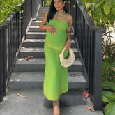 LIZAKOSHT  -  Casual Knitted Striped Tube Long Dresses Women Retro Sexy Strapless Loose Party Dress Female New Summer Fashion Versatile Robes